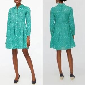 J. Crew Emerald Green Paisley Floral Printed Mini Shirt Dress     Size: 10